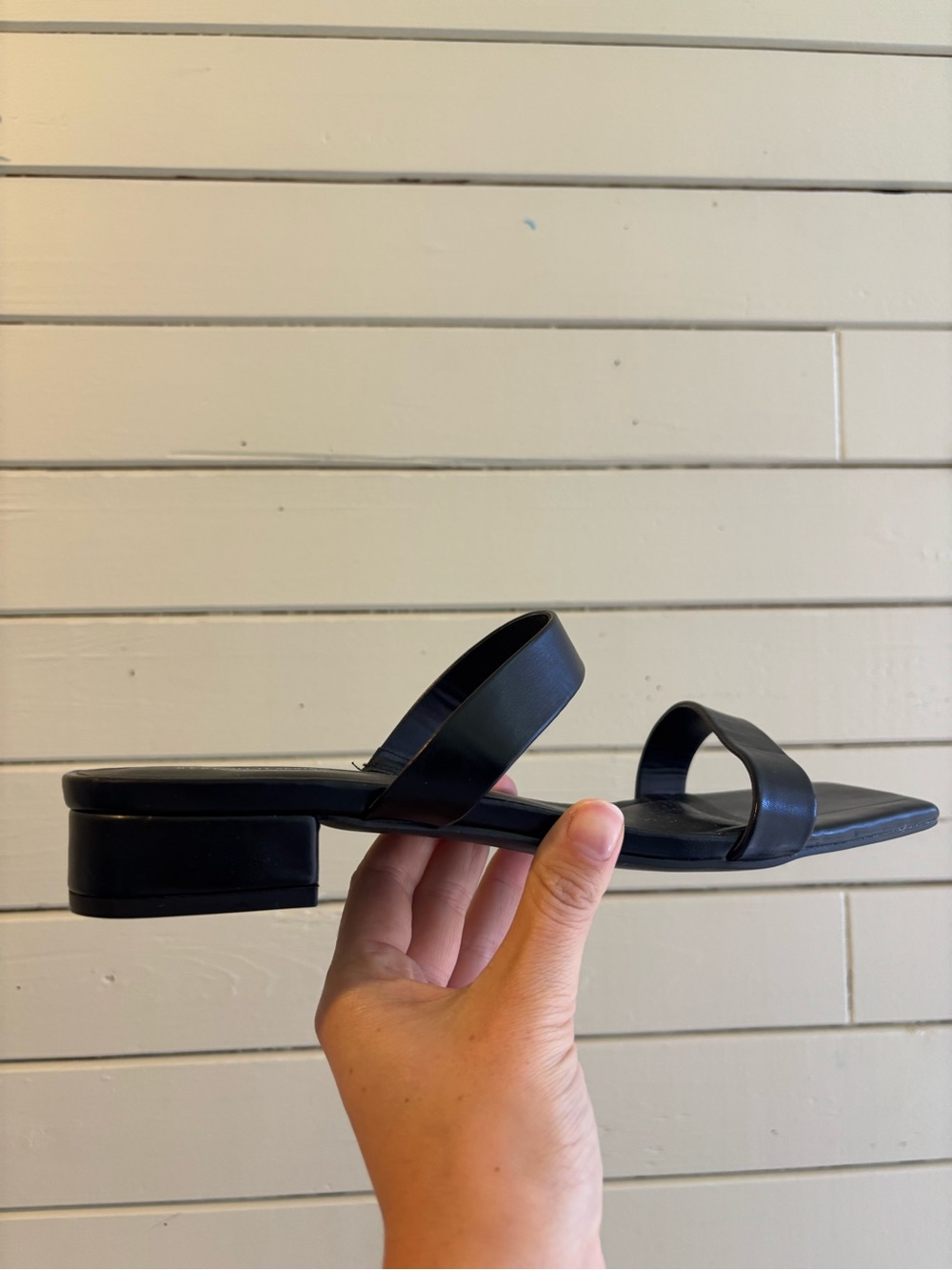 Call It Spring Black Two-Band Low Block Heel Sandal